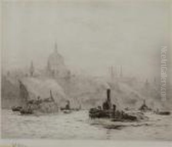 St Paul's From The Thames Oil Painting by William Lionel Wyllie