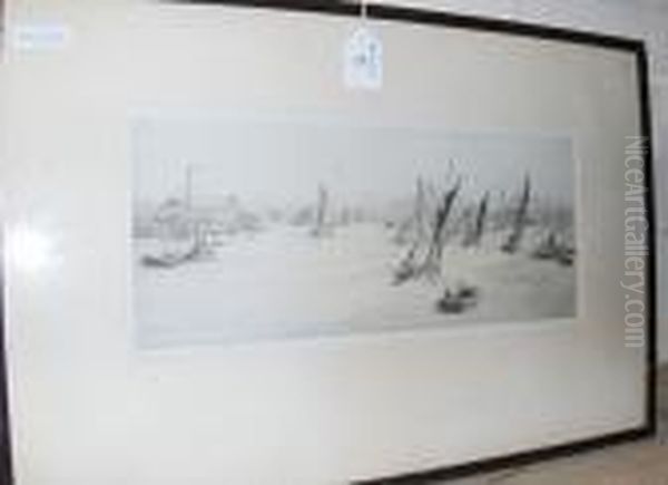 Shipping On The Thames, Signed In Pencil, Etching Oil Painting by William Lionel Wyllie