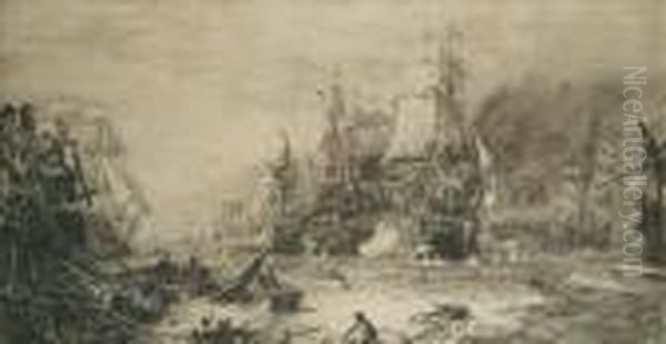 The Battleof Trafalgar Etching Oil Painting by William Lionel Wyllie