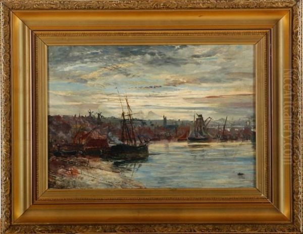 Ships In Harbour Oil Painting by William Lionel Wyllie