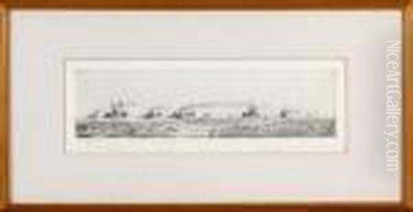 A Wartime Convoy Of Merchant Ships - Drypoint Etching Oil Painting by William Lionel Wyllie