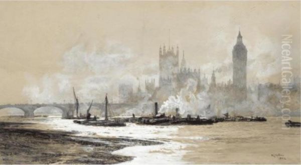 The Thames, Westminster Oil Painting by William Lionel Wyllie