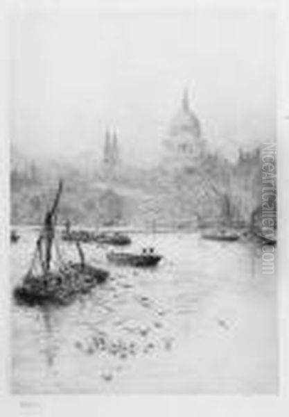 St. Paul's Cathedral From The Thames Oil Painting by William Lionel Wyllie