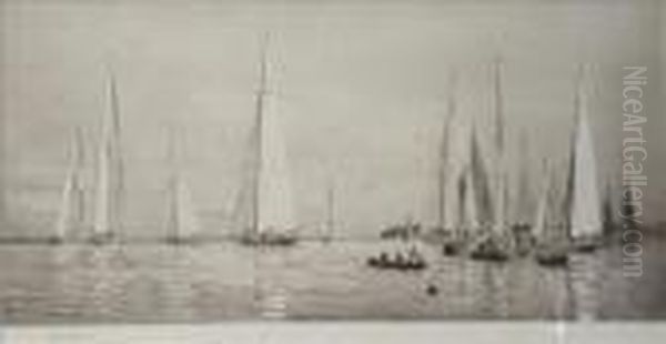 Yachts Racing At Cowes Oil Painting by William Lionel Wyllie