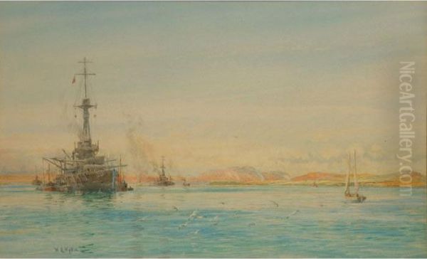 Superdreadnoughts Oil Painting by William Lionel Wyllie