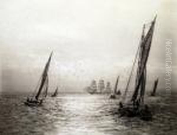 By And After, Meeting The Ship, Etching, Signed In Pencil, 17cm X 22cm Oil Painting by William Lionel Wyllie