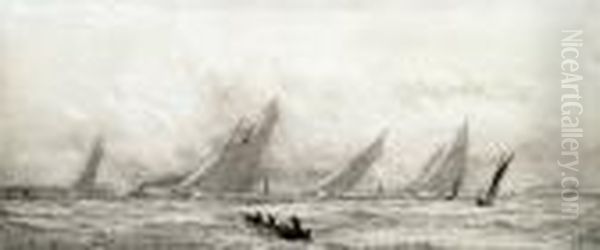 By And After, Racing Yachts In Full Sail, Cowes, Etching Oil Painting by William Lionel Wyllie