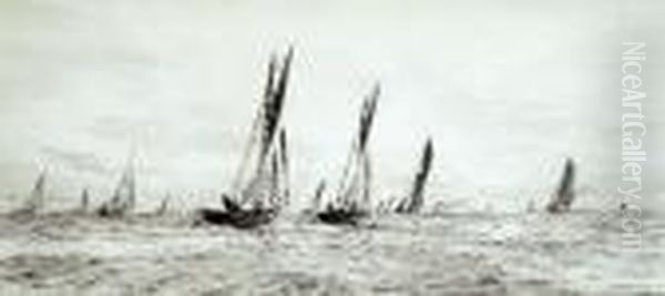 By And After, Sailing Boats, Etching, Signed In Pencil, 17cm X 38cm Oil Painting by William Lionel Wyllie