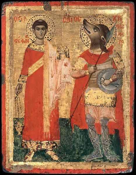 Sts Stephen and Christopher Oil Painting by Unknown Painter