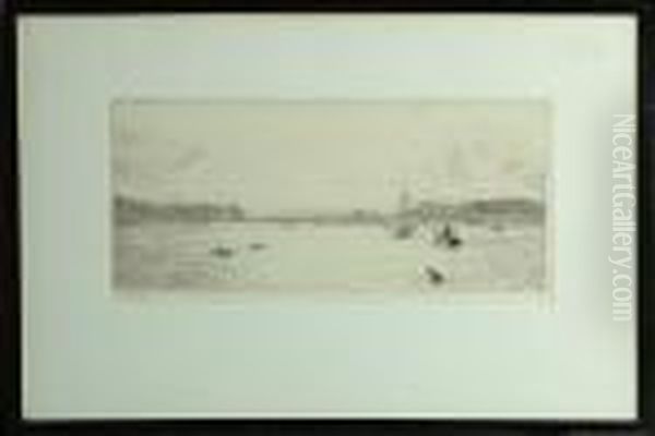 A Rocky Coastline With Yachts And Other Vessels In The Foreground - Drypoint Oil Painting by William Lionel Wyllie