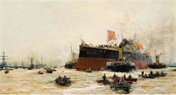 Birth Of A Titan: 'hms Blake' Oil Painting by William Lionel Wyllie