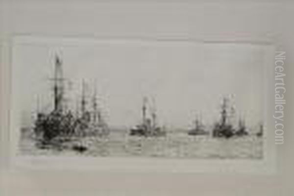 Warships Oil Painting by William Lionel Wyllie