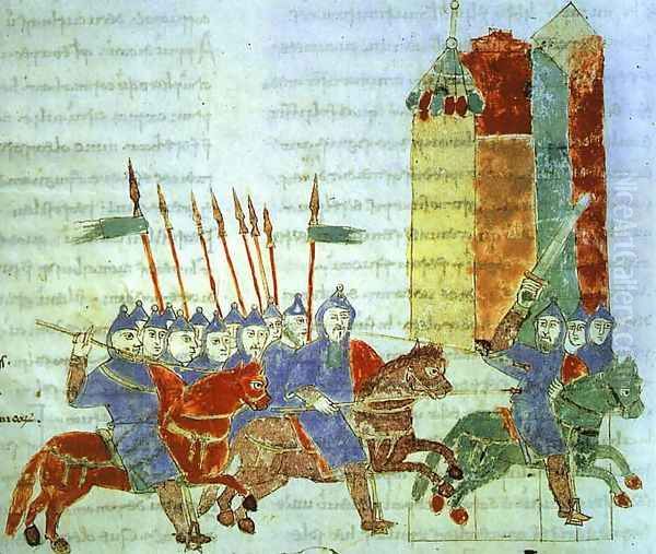 Knights with Couched Lances (from an encycolopedia of warfare) 1028 Oil Painting by German Unknown Masters