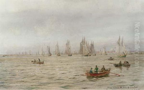 Timber Carriers On The Neva Off Cronstadt Oil Painting by William Lionel Wyllie