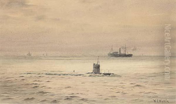 The Submarine H.m.s. Oil Painting by William Lionel Wyllie