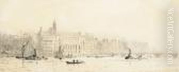 'county Hall And St Thomas' Hospital From The North Bank Of The Thames' Oil Painting by William Lionel Wyllie