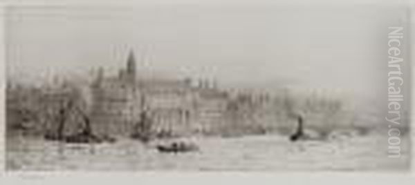 County Hall From The Thames Oil Painting by William Lionel Wyllie