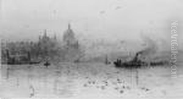 St. Paul's Cathedral From The Thames Oil Painting by William Lionel Wyllie