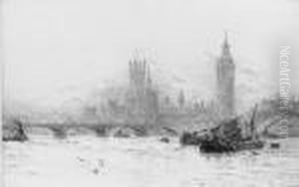 Westminster - Flood Tide Oil Painting by William Lionel Wyllie