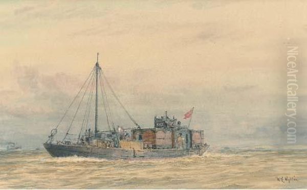 The Wartime Auxiliary X222 At Work Oil Painting by William Lionel Wyllie