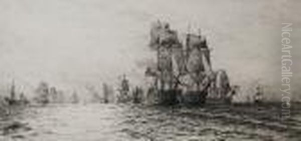 A Naval Engagement Oil Painting by William Lionel Wyllie