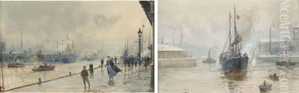 Broomilaw; And Entrance To Queens Dock Oil Painting by William Lionel Wyllie