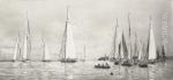 Yacht Racing At Cowes Oil Painting by William Lionel Wyllie