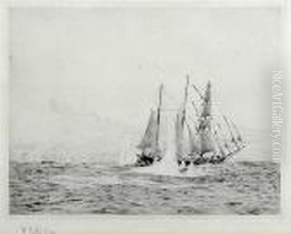 Three Masted Ship Off The Coast Oil Painting by William Lionel Wyllie