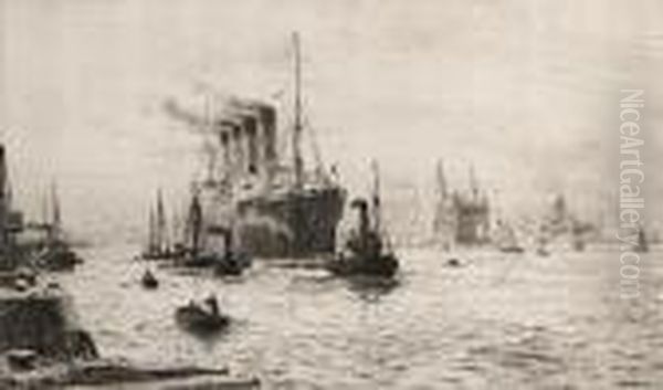 The Mauretania Docking At Birkenhead Oil Painting by William Lionel Wyllie