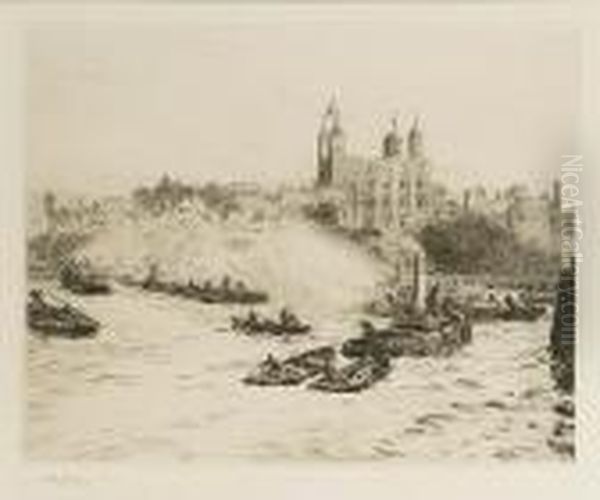 Boats On The River Thames Below The Tower Oflondon Oil Painting by William Lionel Wyllie