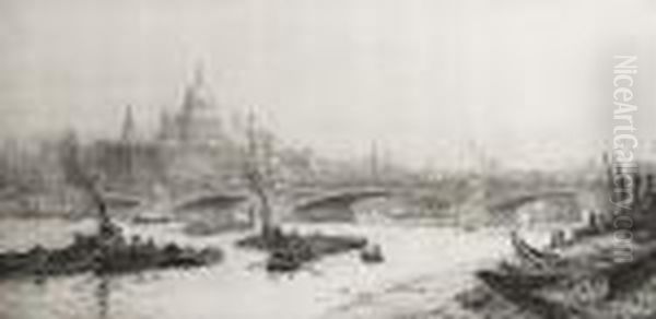 Blackfriars Bridge With The St Paul's Beyond Oil Painting by William Lionel Wyllie