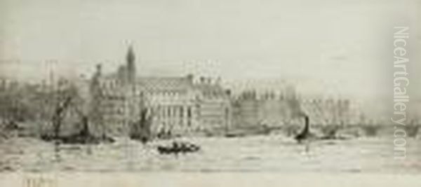 County Hall From The River Thames Oil Painting by William Lionel Wyllie