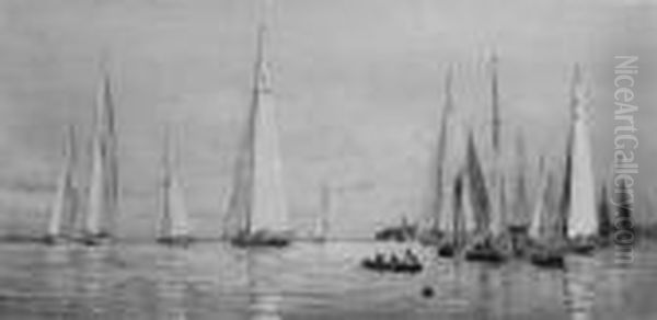 8-meters Racing In Light Airs Off Cowes Oil Painting by William Lionel Wyllie