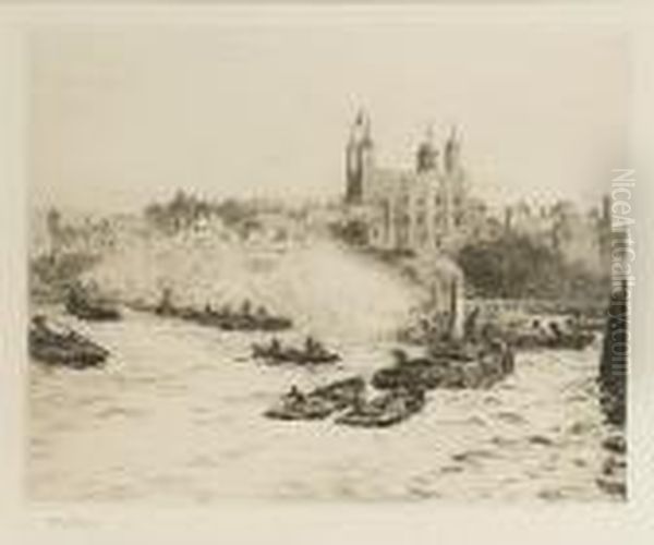 Boats On The River Thames Below The Tower Of London Oil Painting by William Lionel Wyllie