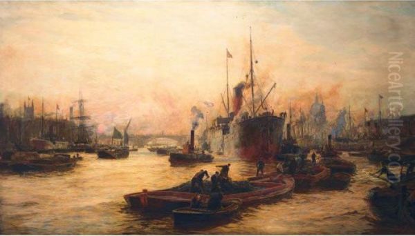 Pushing Down Against The Flood Oil Painting by William Lionel Wyllie