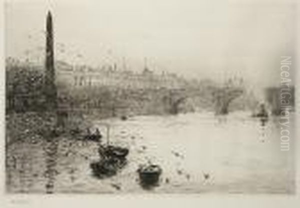 Cleopatra's Needle, With Waterloo Bridge Beyond Oil Painting by William Lionel Wyllie