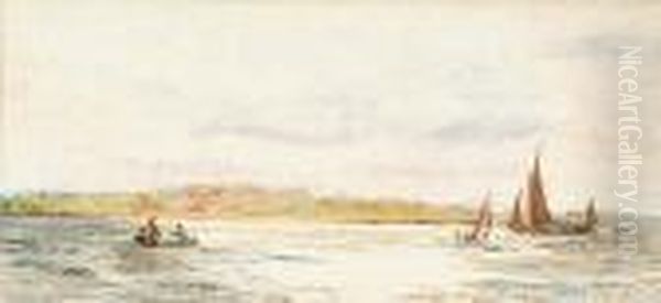 A Thames Barge And Smaller Craft Offshore Oil Painting by William Lionel Wyllie