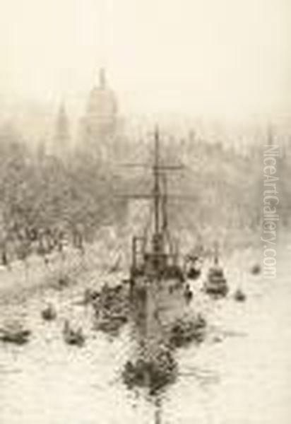 A Naval Courtesy Visit To The Thames by William Lionel Wyllie