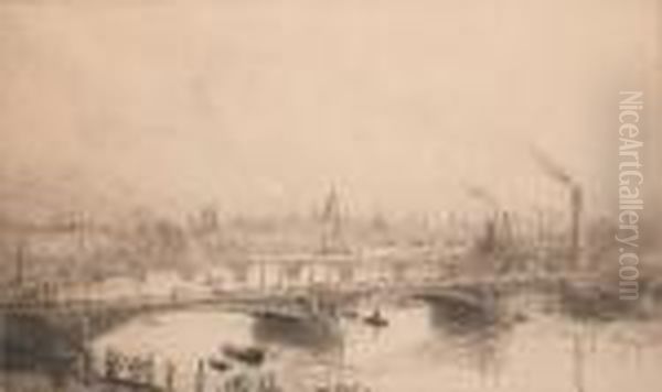 London Bridge And St Pauls From The Thames Oil Painting by William Lionel Wyllie