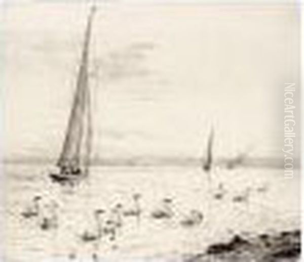 Sailing Boats And Swans Oil Painting by William Lionel Wyllie