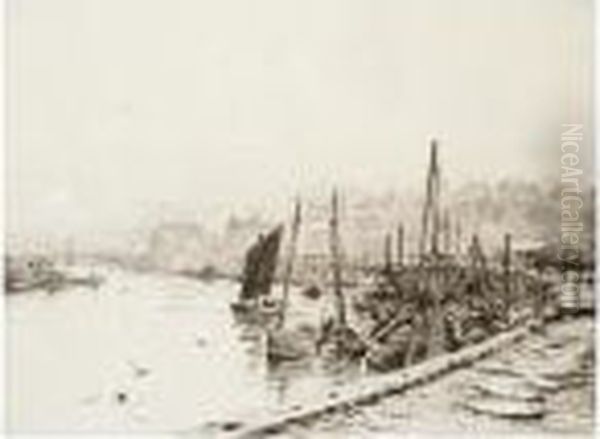 Whitby Fish Market Oil Painting by William Lionel Wyllie