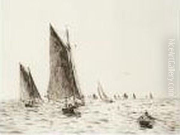 Fishing Boats On Hamilton Bank Oil Painting by William Lionel Wyllie