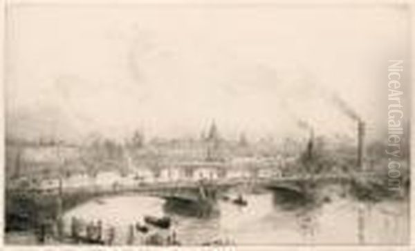 A Bird's Eye View Of Westminster Bridge And The City Oil Painting by William Lionel Wyllie