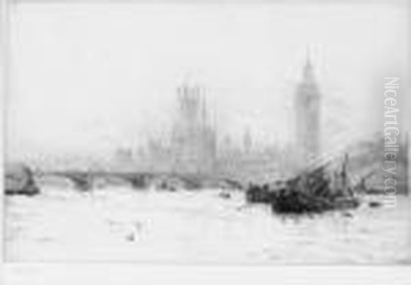 Westminster Flood Tide Oil Painting by William Lionel Wyllie