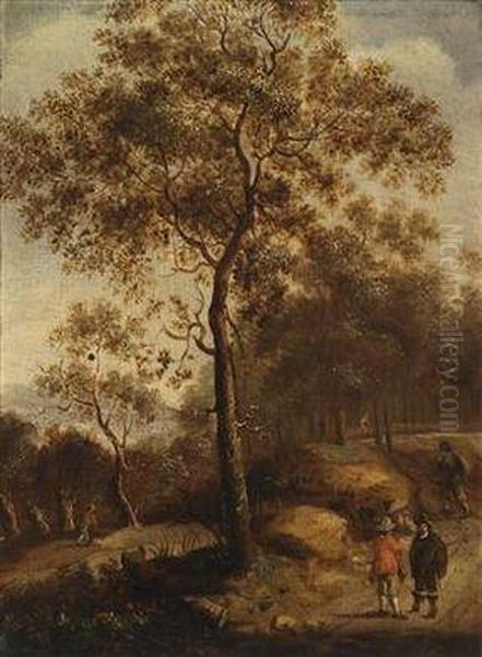 A Wooded Landscape With Travellers Oil Painting by Jan Wijnants