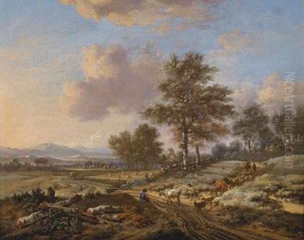 Wide Landscape With Groups Ofshepherds Oil Painting by Jan Wijnants