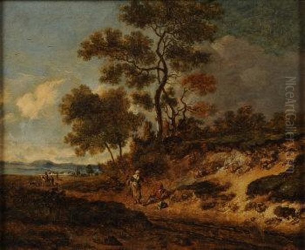 Travellers Resting In A Rurallandscape Oil Painting by Jan Wijnants