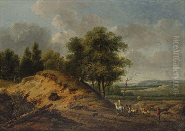 Landscape With Cattle Driver Oil Painting by Jan Wijnants