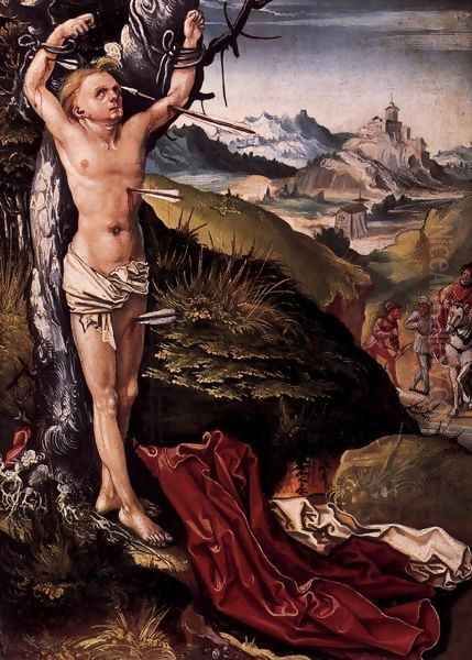 Martyrdom of St Sebastian (left panel) Oil Painting by German Unknown Masters