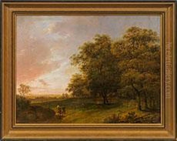 Abendlich Gestimmtelandschaft Mit Reisenden Am Waldrand Oil Painting by Jan Wijnants